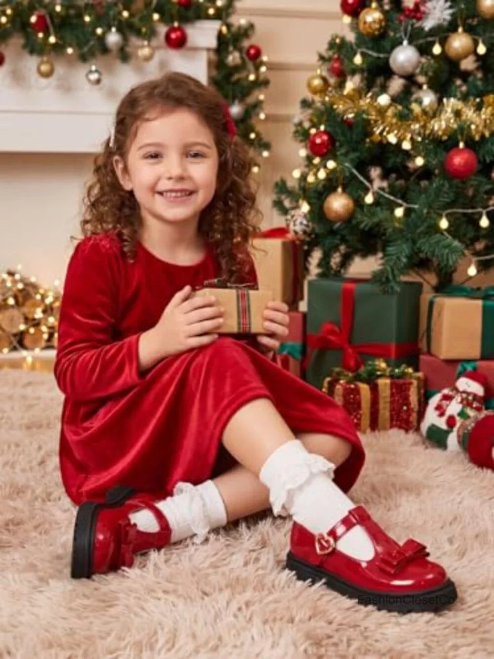 Girls Mary Jane Flats Bow Chunky Platform Loafers Faux Leather Hook-Loop Dress